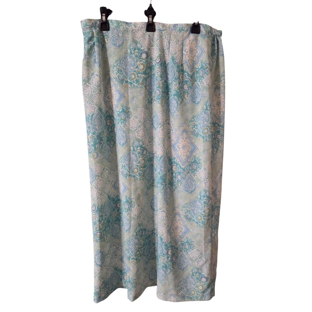 Vintage Blue Aqua Green Boho Maxi Skirt W Back Slit Pull-On Maggie McNaughton 2X